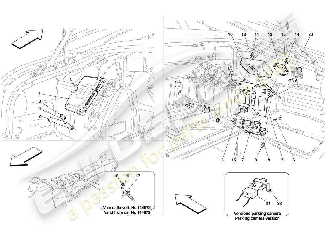 ferrari 612 scaglietti (rhd) schema delle parti della centralina elettronica del vano bagagli