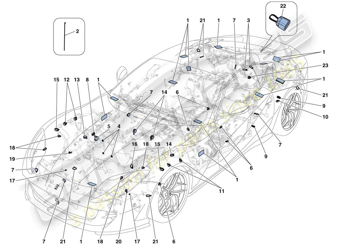 ferrari 812 superfast (rhd) fissaggi vari per l'impianto elettrico diagramma delle parti
