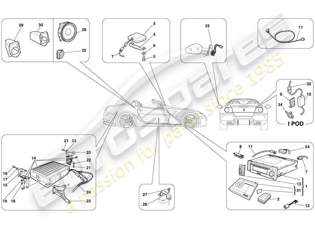 ferrari 599 sa aperta (europe) impianto hi-fi diagramma delle parti