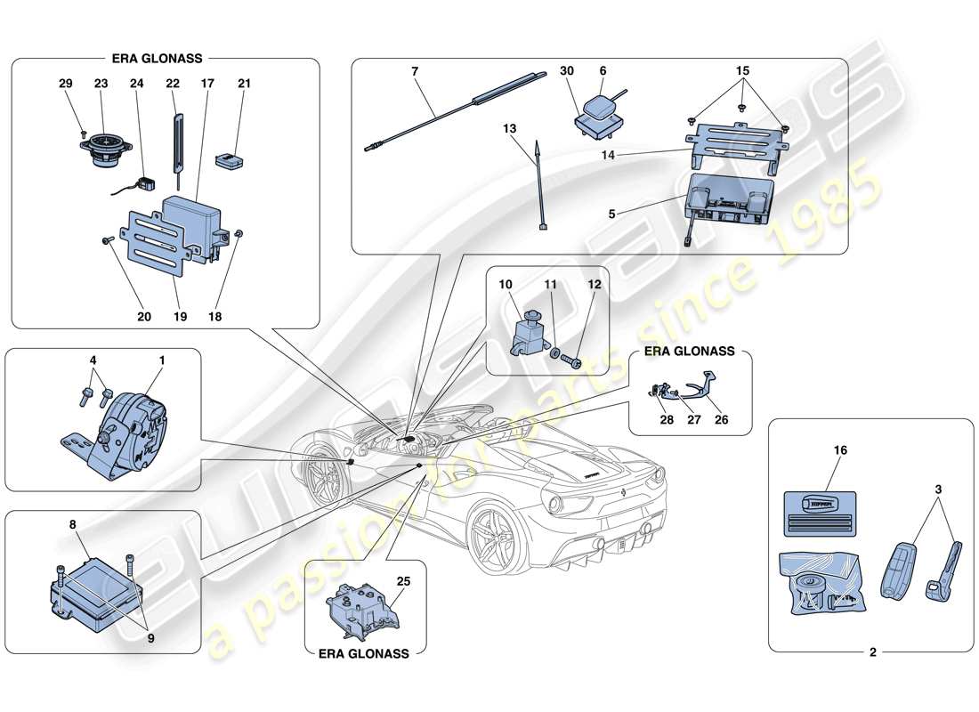 ferrari 488 spider (rhd) sistema antifurto diagramma delle parti