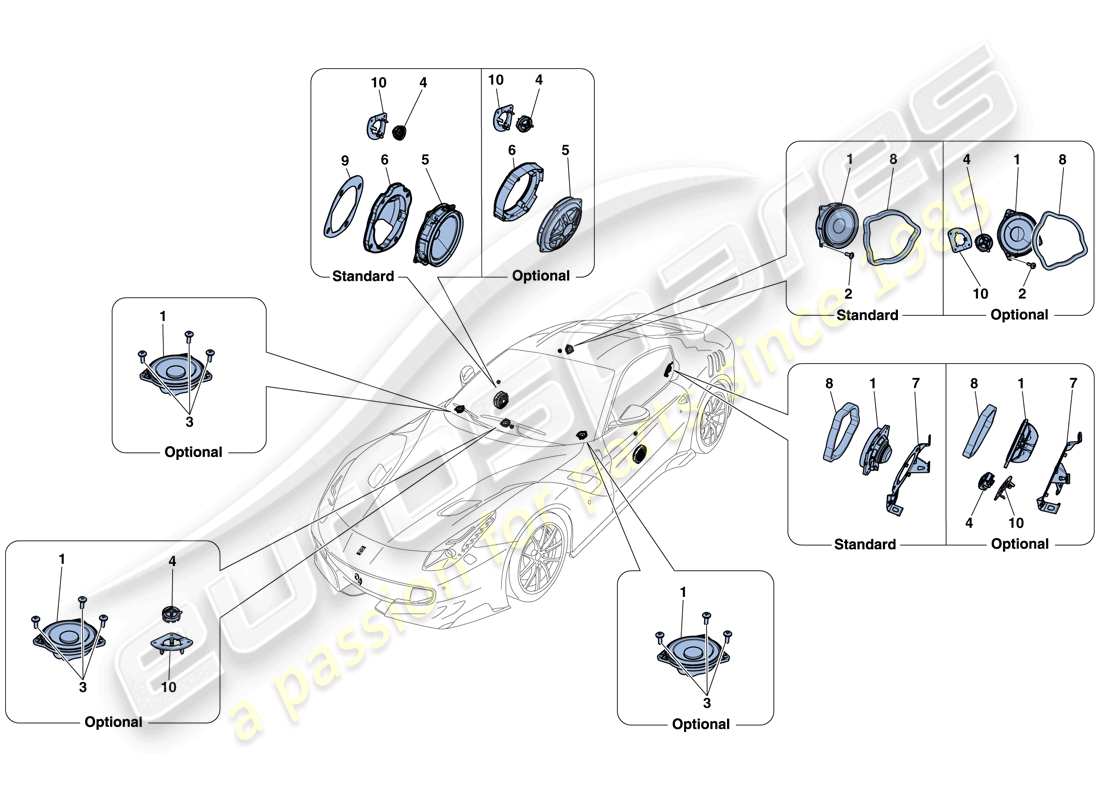 ferrari f12 tdf (usa) sistema di altoparlanti audio diagramma delle parti