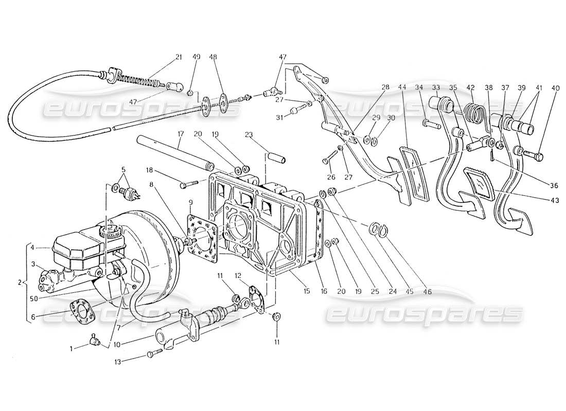 maserati karif 2.8 diagramma delle parti del gruppo pedale - pompa frizione servofreno (auto con sterzo destro).
