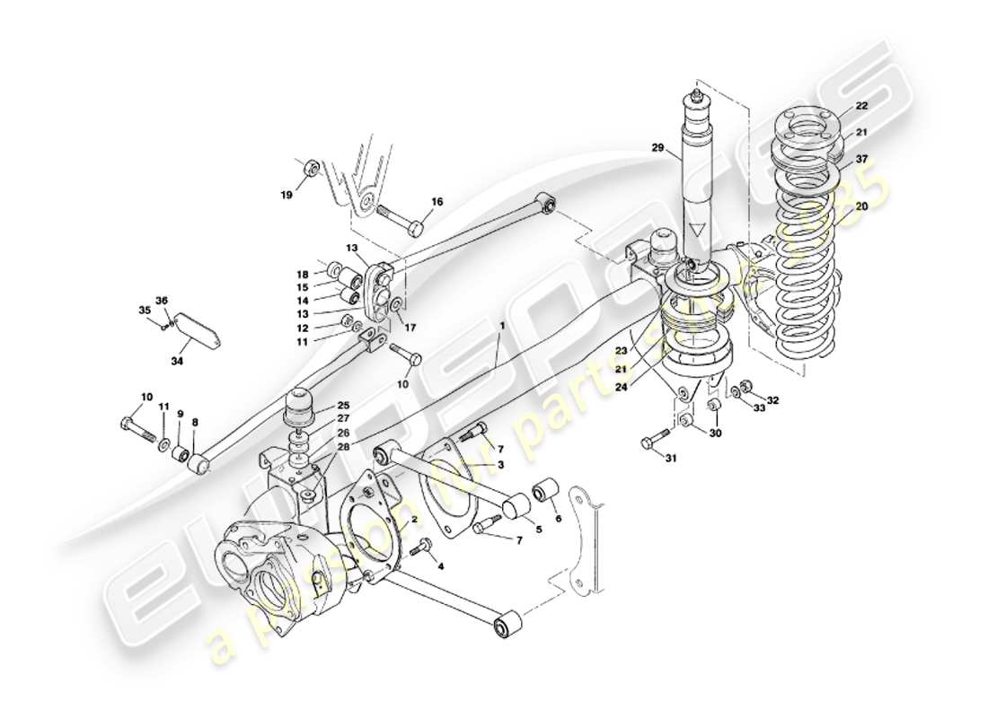 aston martin v8 volante (2000) sospensione posteriore diagramma delle parti