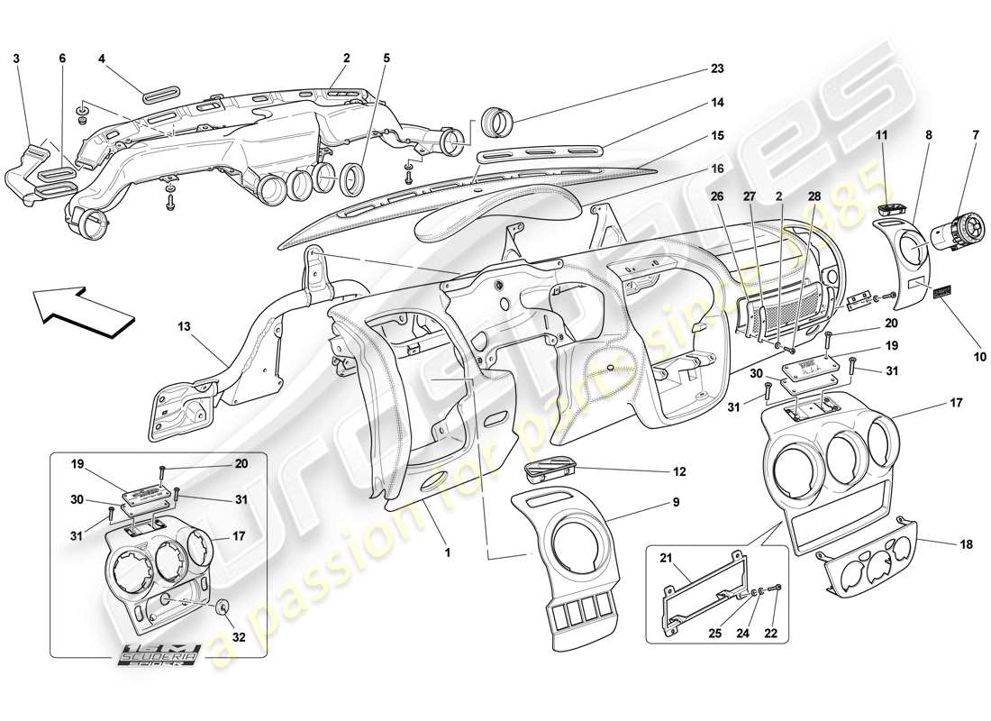 ferrari f430 scuderia spider 16m (usa) pannello di controllo diagramma delle parti