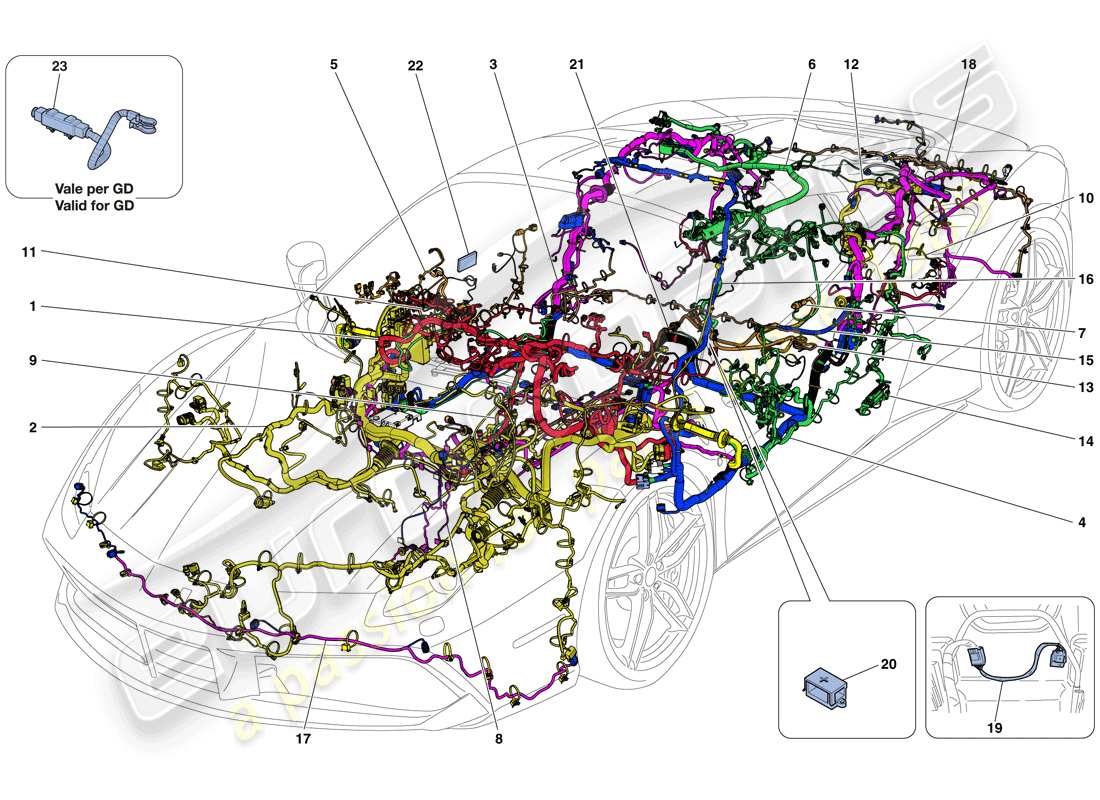 ferrari 488 spider (rhd) cablaggi principali schema delle parti