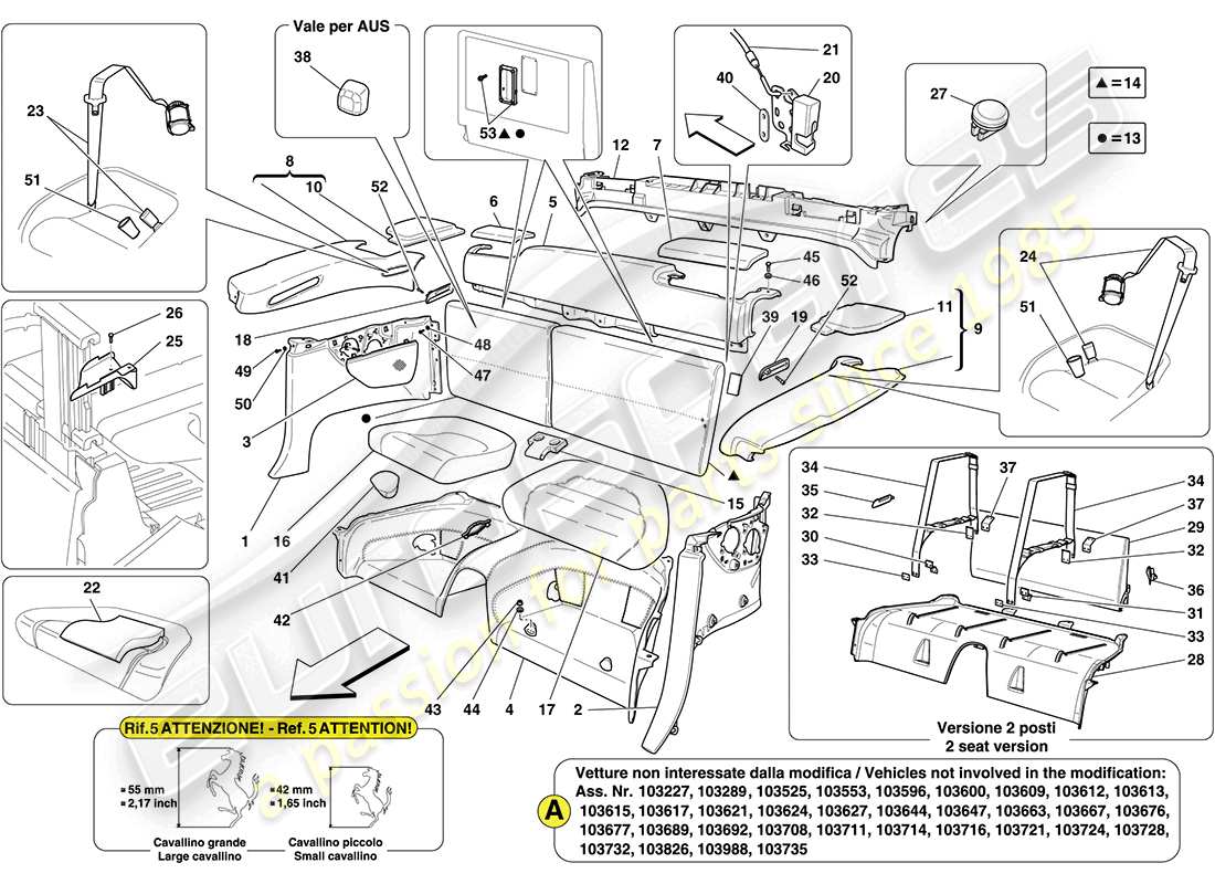 ferrari california (usa) rivestimenti interni diagramma delle parti