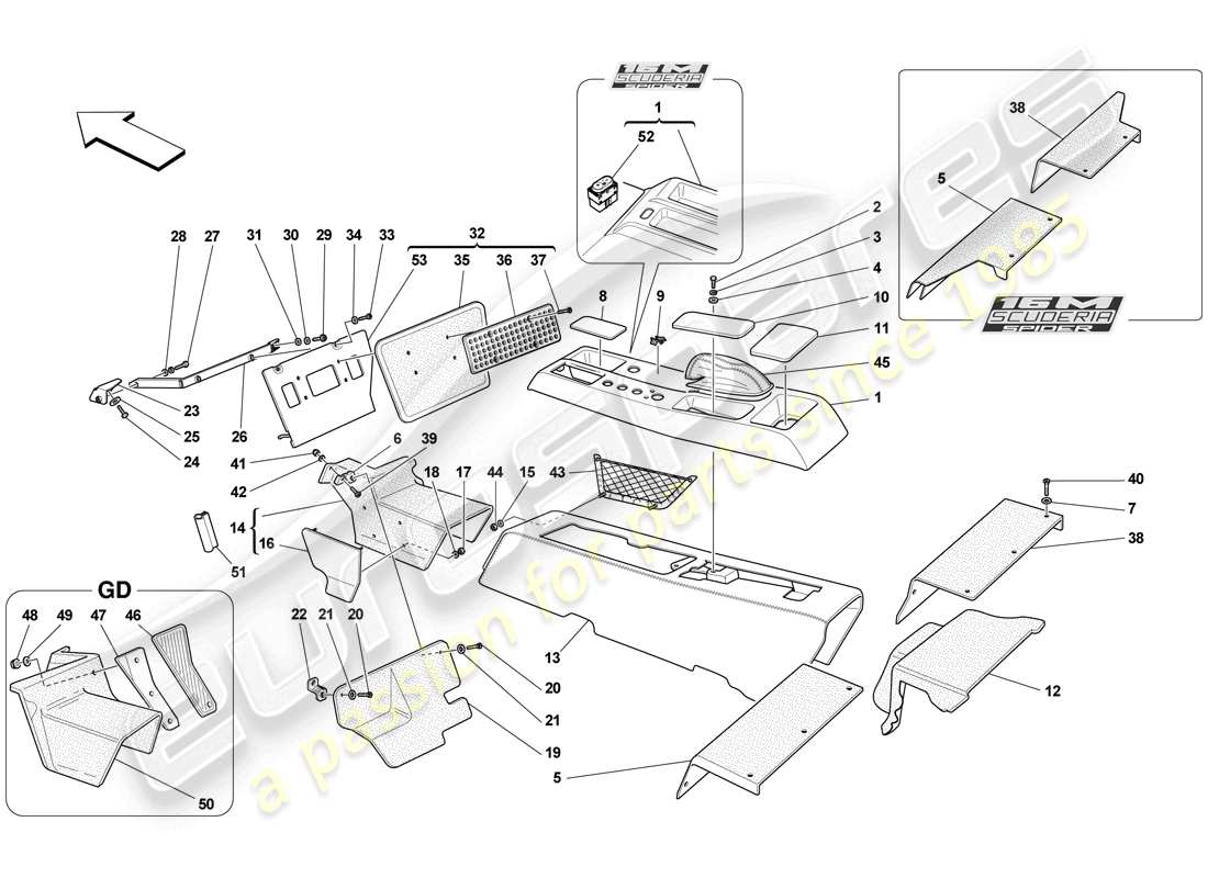 ferrari f430 scuderia spider 16m (europe) tunnel - sottostruttura e accessori diagramma delle parti