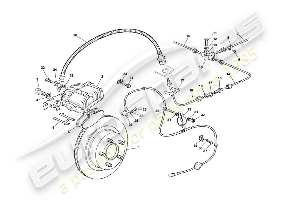 aston martin v8 volante (1997) freni posteriori diagramma delle parti
