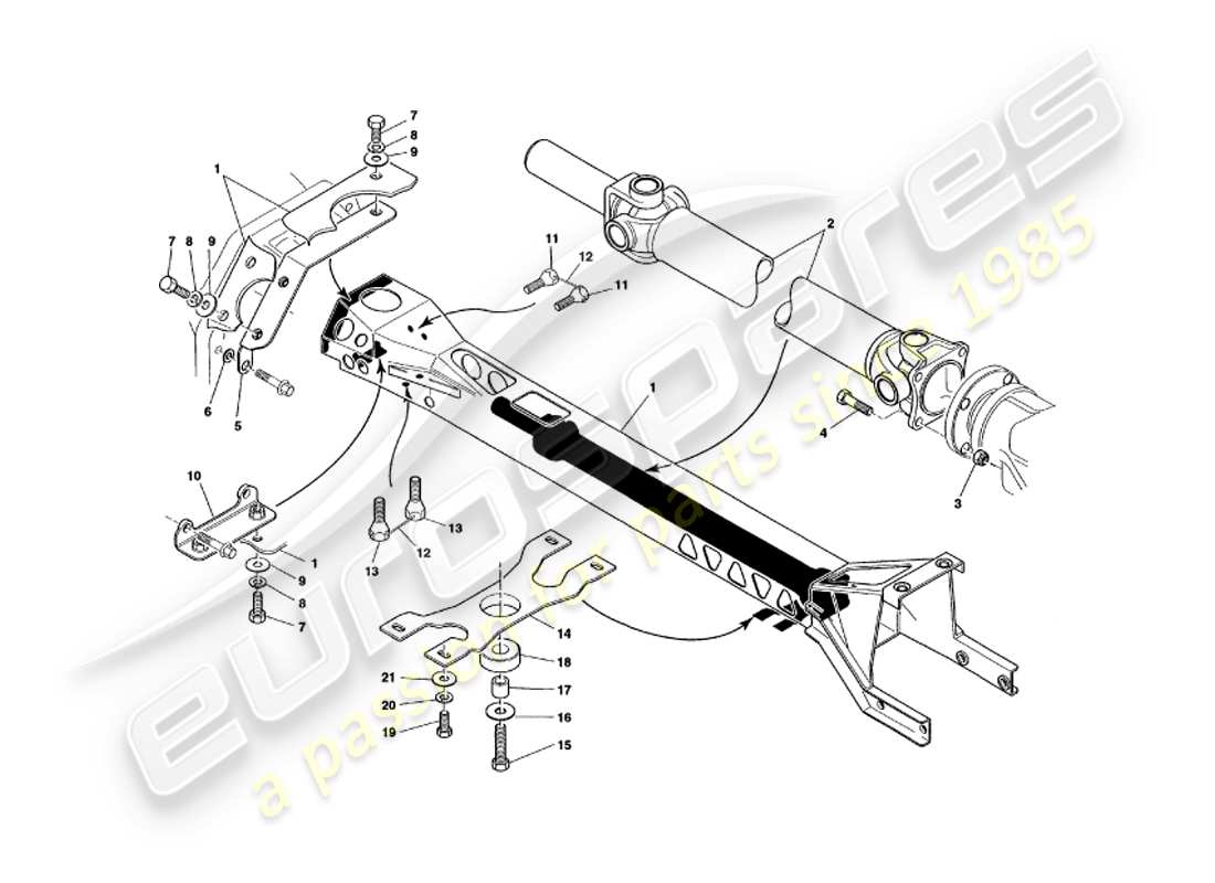 aston martin v8 volante (1998) diagramma delle parti del tubo di torsione e dell'albero dell'elica