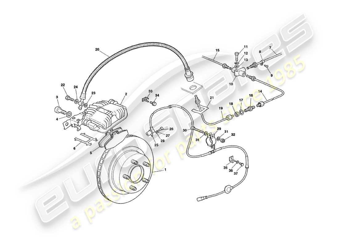 aston martin v8 coupe (2000) diagramma delle parti dei freni posteriori