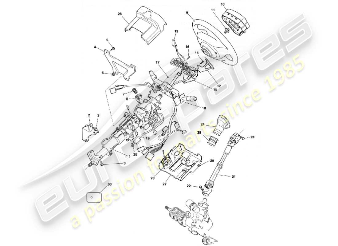 aston martin vanquish (2002) diagramma delle parti del piantone dello sterzo