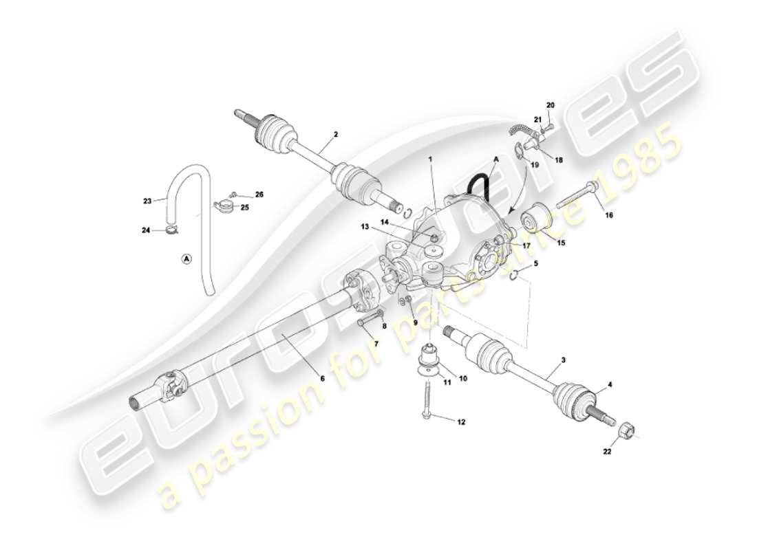 aston martin vanquish (2003) diagramma delle parti del gruppo differenziale, trasmissione e alberi di trasmissione