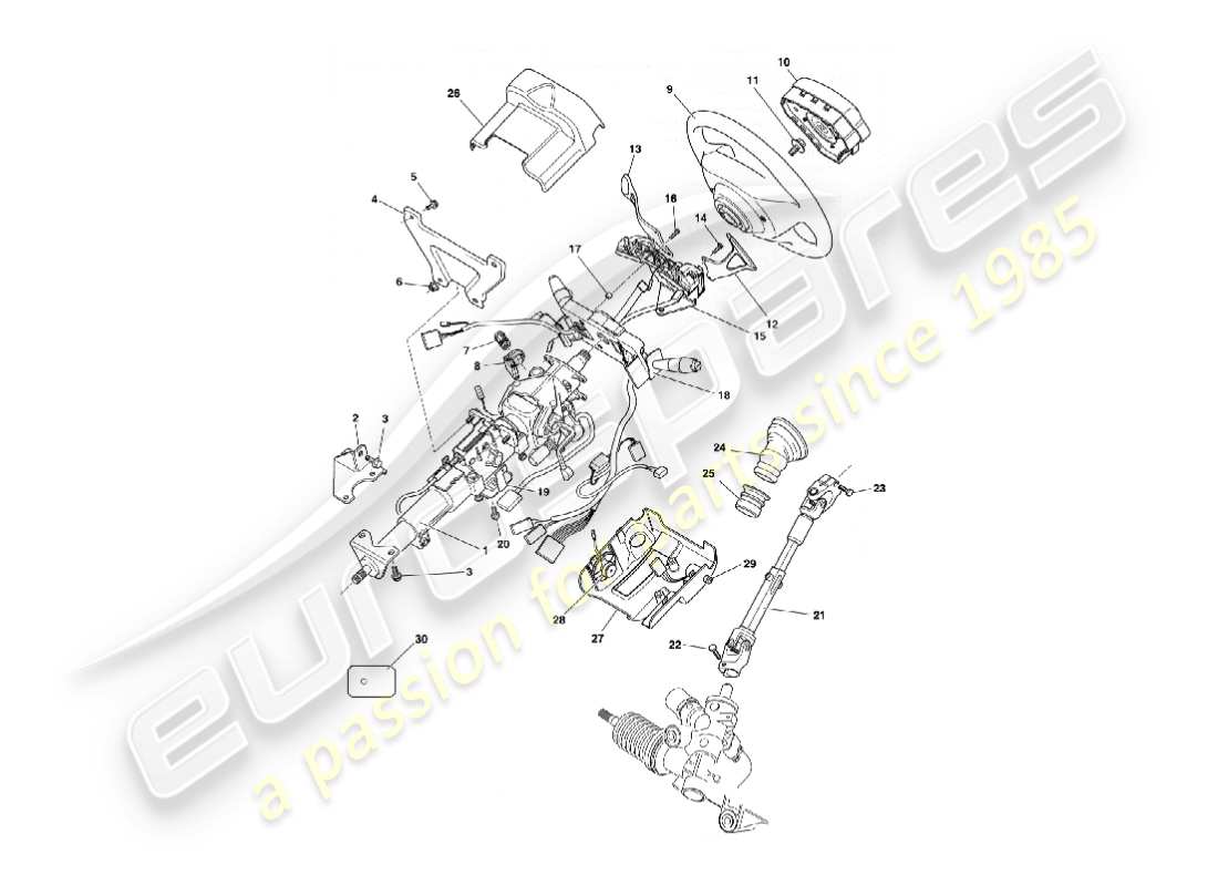 aston martin vanquish (2004) piantone dello sterzo diagramma delle parti