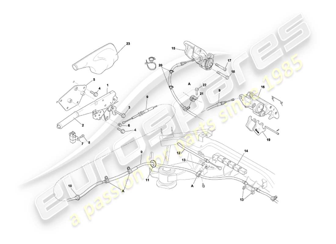 aston martin vanquish (2004) diagramma delle parti del freno a mano