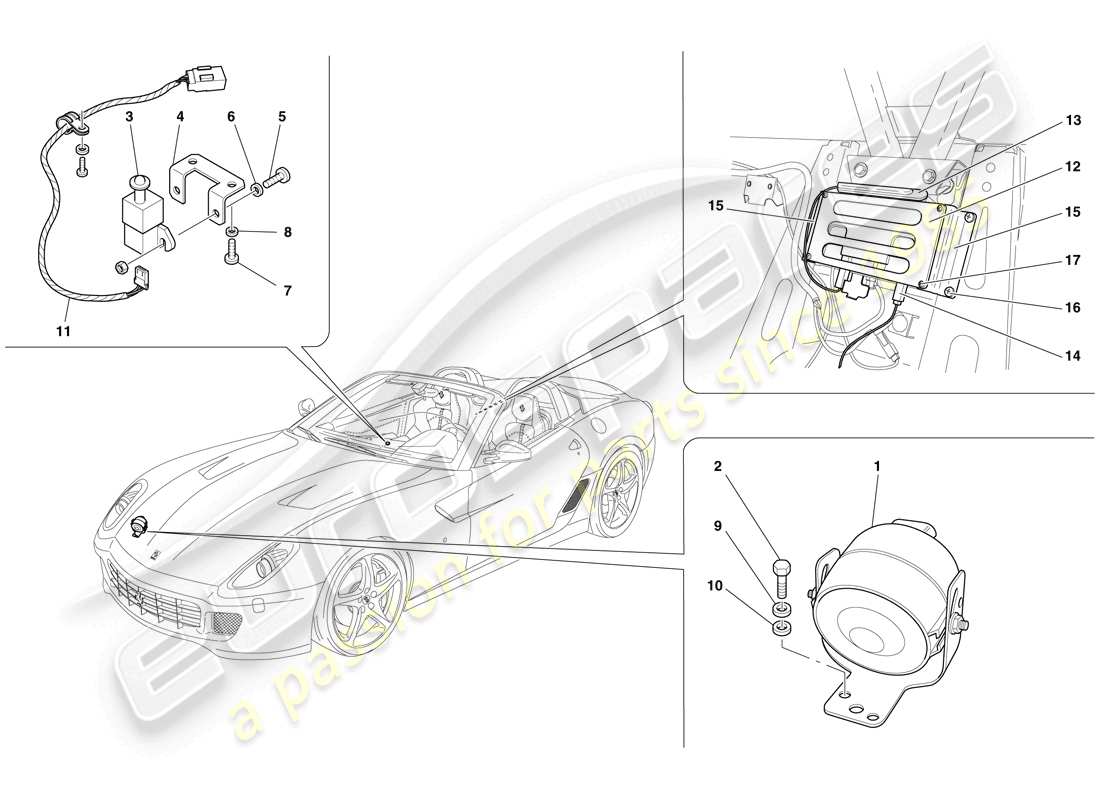 ferrari 599 sa aperta (rhd) ecu e dispositivi del sistema antifurto schema delle parti