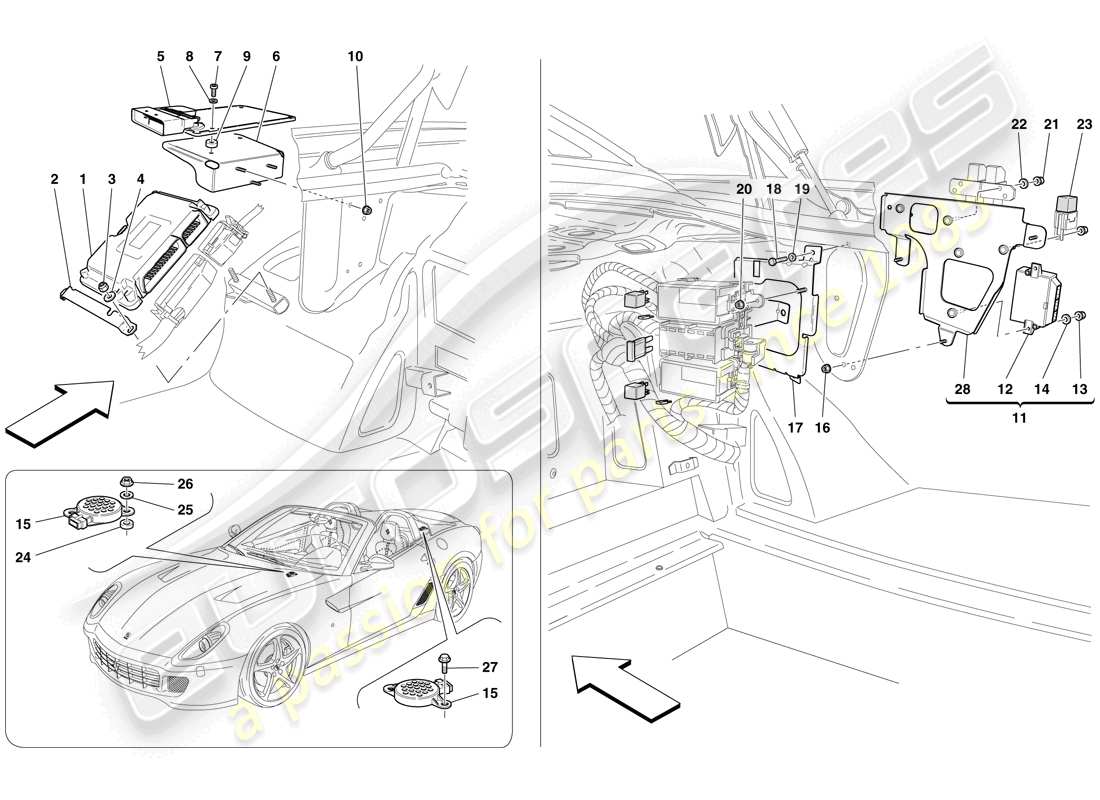 ferrari 599 sa aperta (rhd) ecu vano bagagli diagramma delle parti