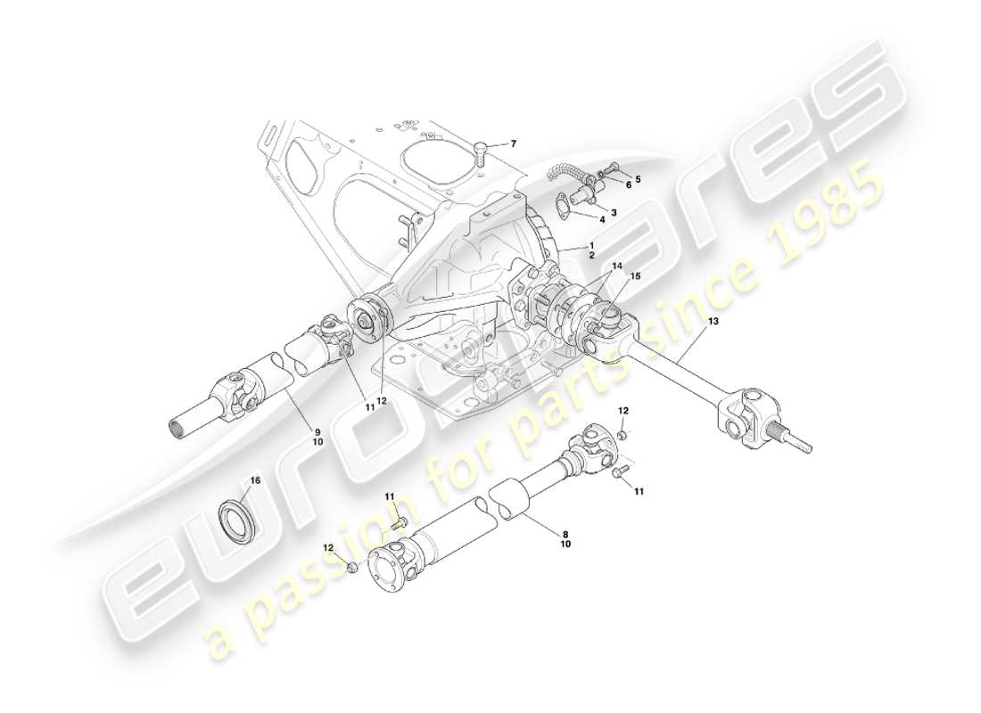 aston martin db7 vantage (1999) diagramma delle parti dell'unità ipoide, degli alberi di trasmissione e dell'elica
