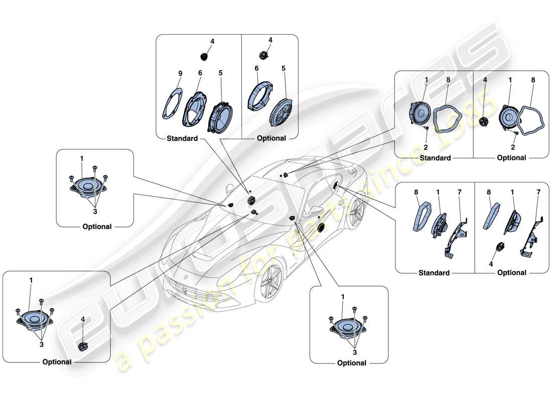 ferrari f12 berlinetta (europe) schema delle parti del sistema di altoparlanti audio