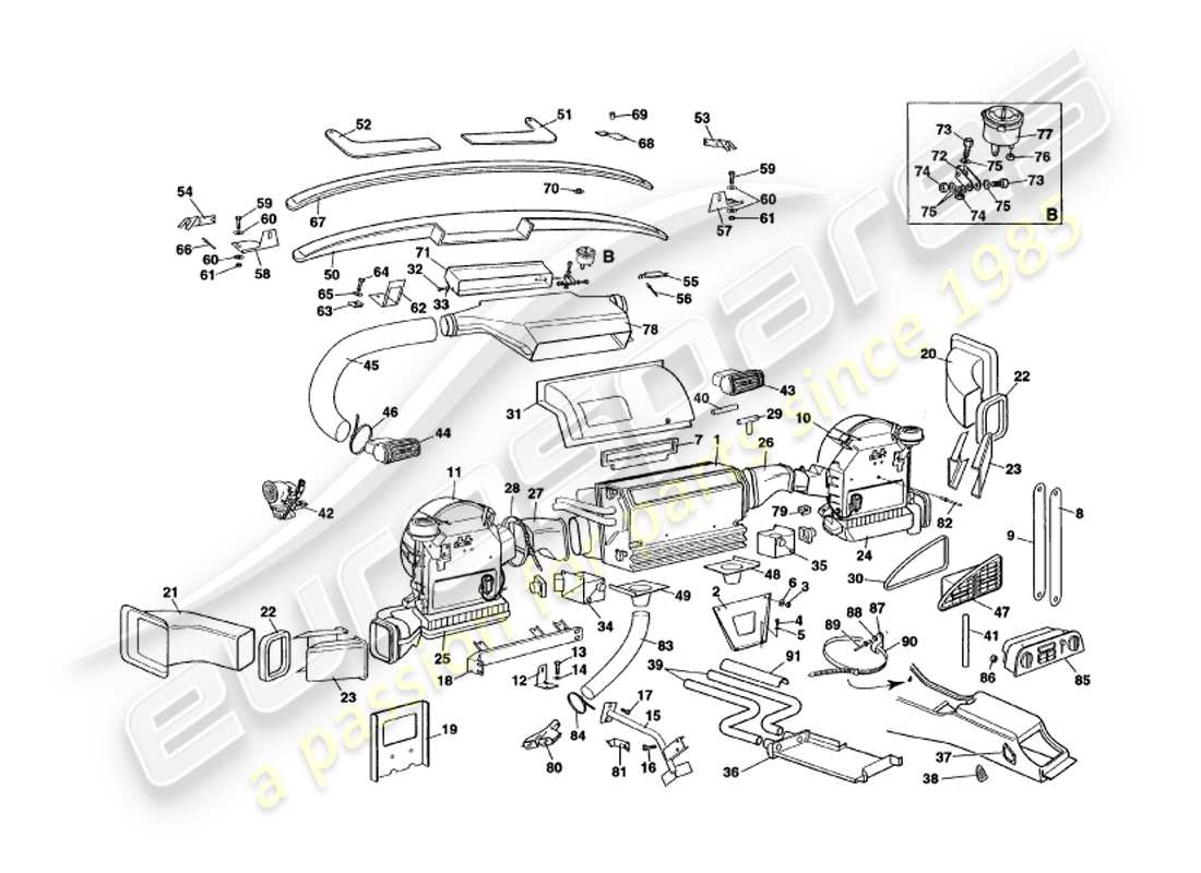 aston martin v8 volante (2000) diagramma delle parti dell'installazione interna