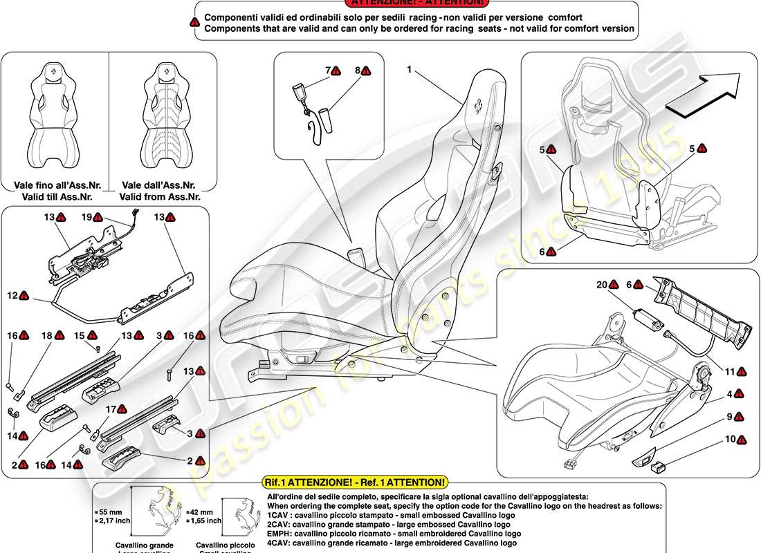 ferrari california (rhd) sedile anteriore - corsa diagramma delle parti