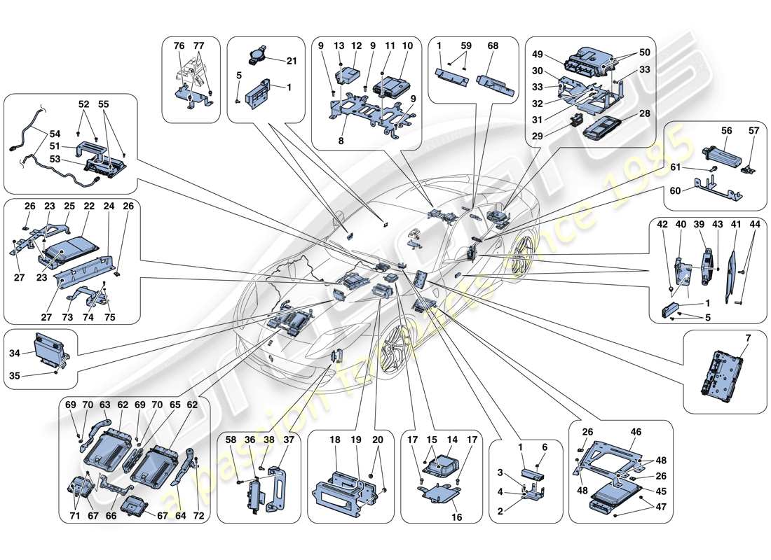 ferrari 812 superfast (rhd) ecu del veicolo diagramma delle parti