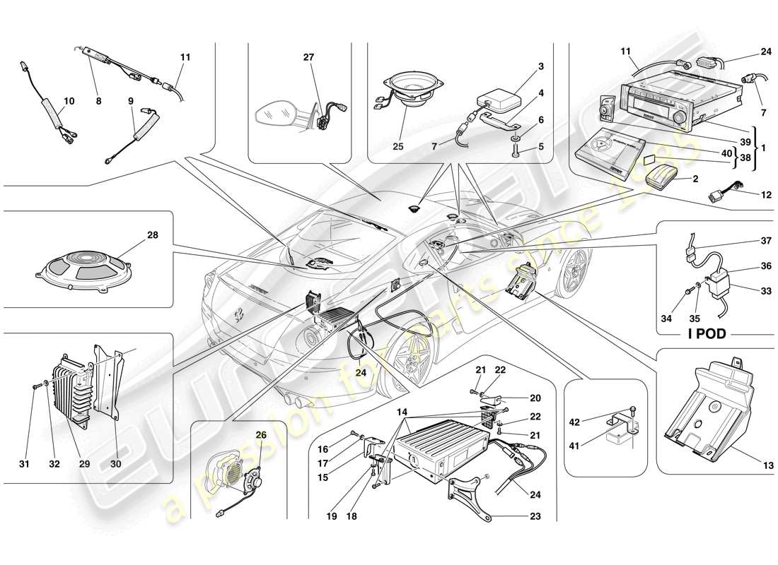 ferrari 599 gtb fiorano (rhd) impianto hi-fi diagramma delle parti