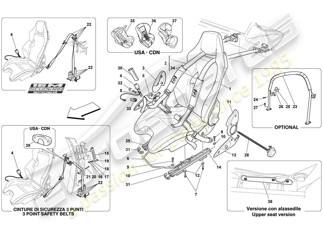 ferrari f430 scuderia spider 16m (usa) cintura sella racing seat-4 punto-rollbar diagramma delle parti