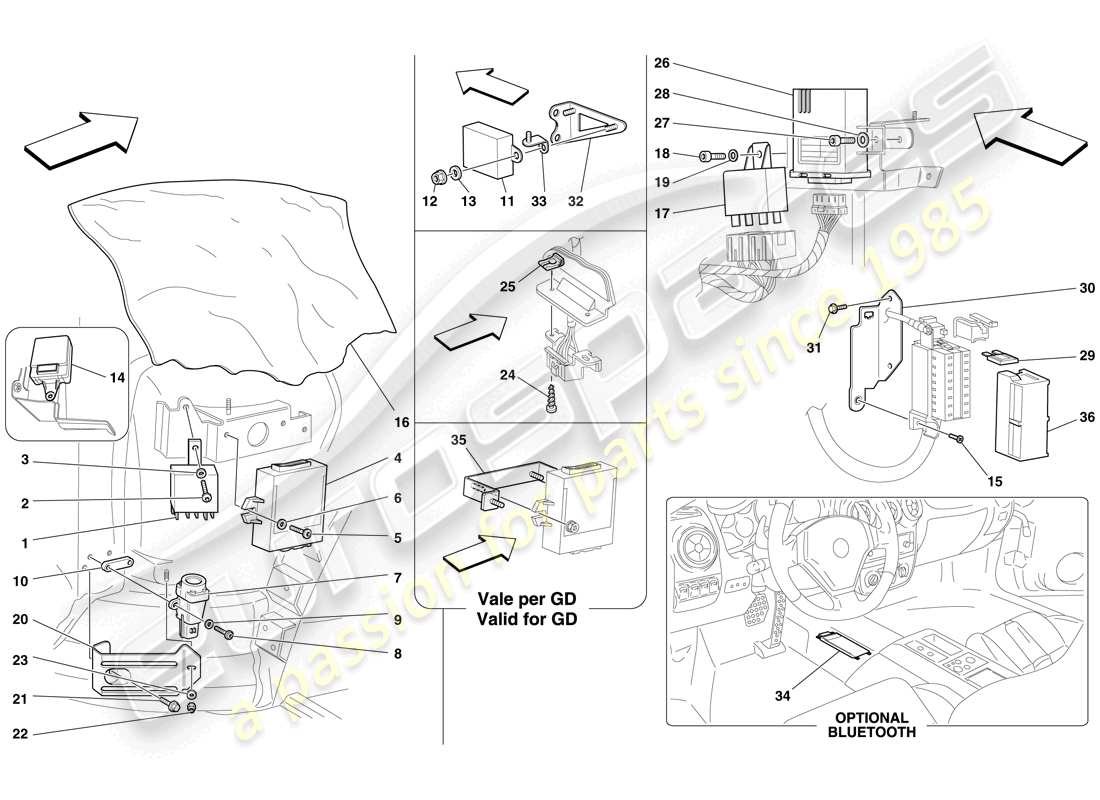 ferrari f430 spider (rhd) schema delle parti ecu abitacolo passeggero anteriore