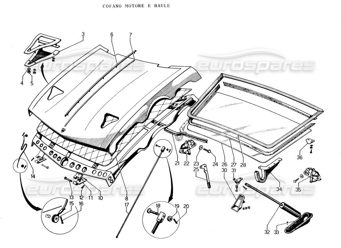 lamborghini espada cofano motore e bagagliaio (da 0 a 750) diagramma delle parti