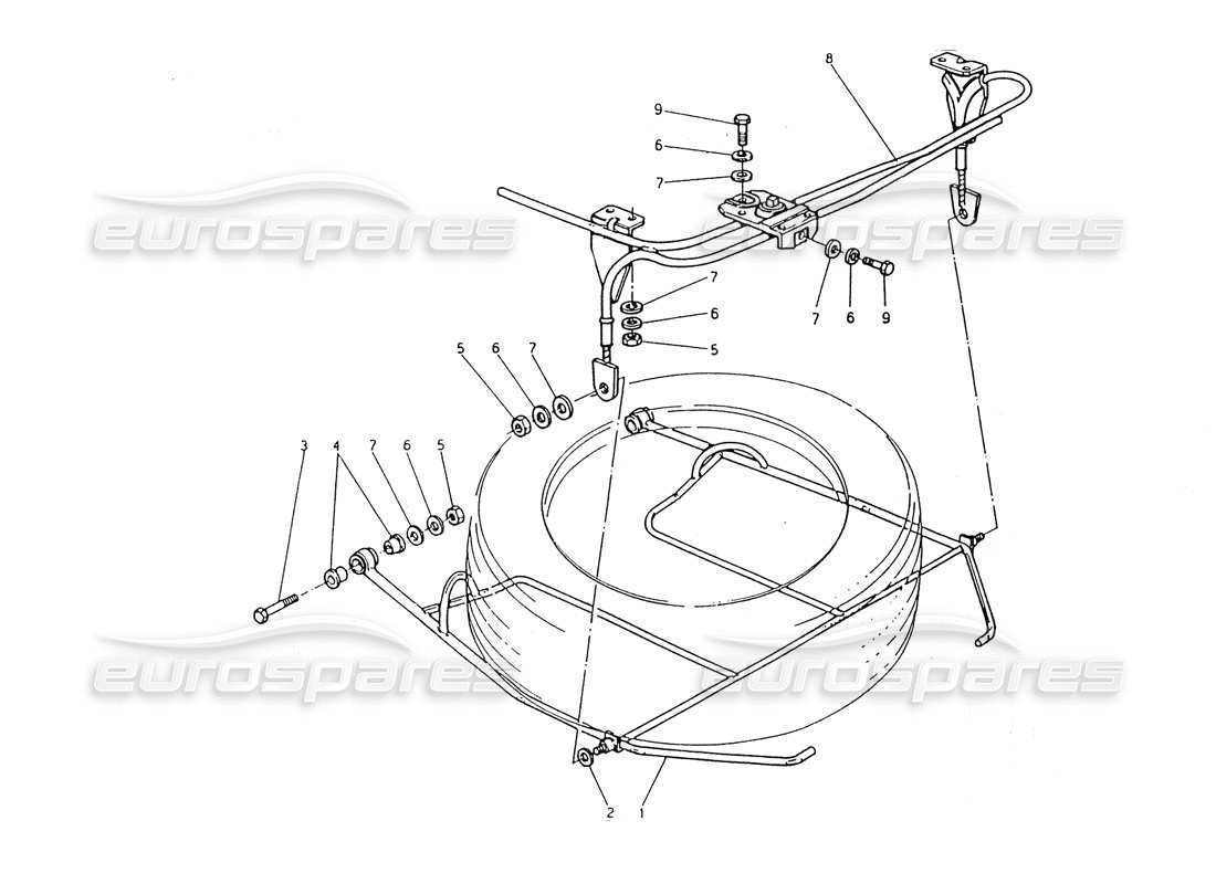 maserati 418 / 4.24v / 430 alloggiamento ruota di scorta diagramma delle parti