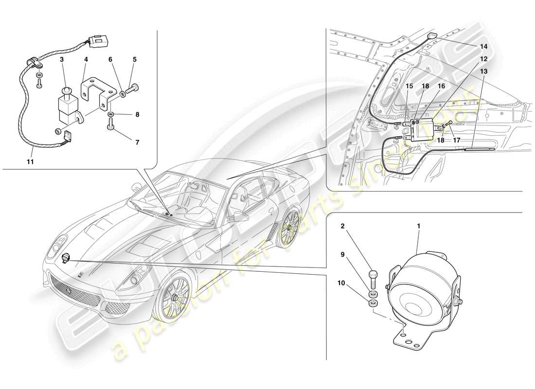 ferrari 599 gto (rhd) ecu e dispositivi del sistema antifurto diagramma delle parti