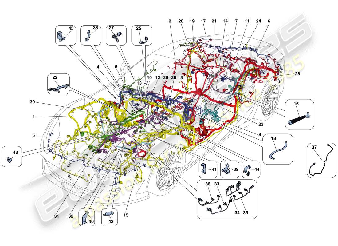 ferrari 812 superfast (rhd) cablaggi principali schema delle parti