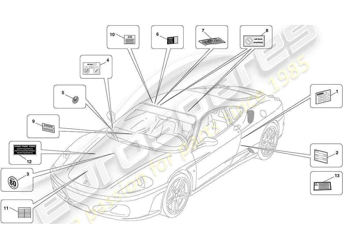 ferrari f430 coupe (europe) etichette e placche adesive diagramma delle parti