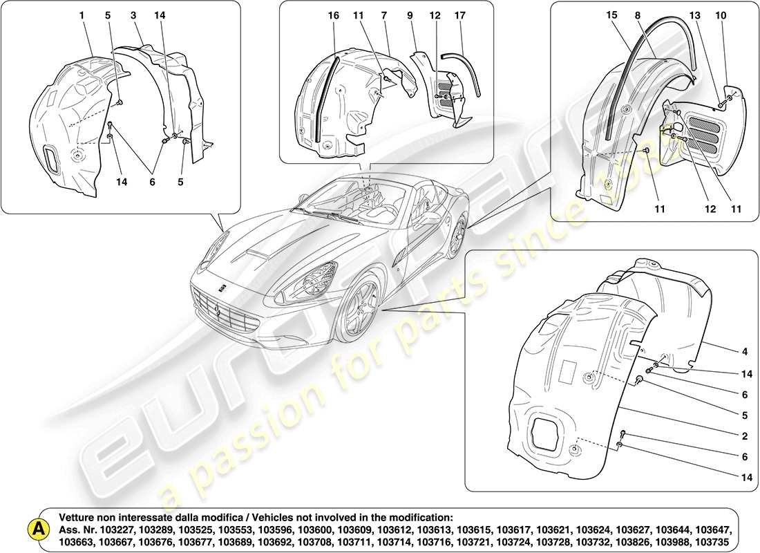 ferrari california (usa) timoneria e porte diagramma delle parti