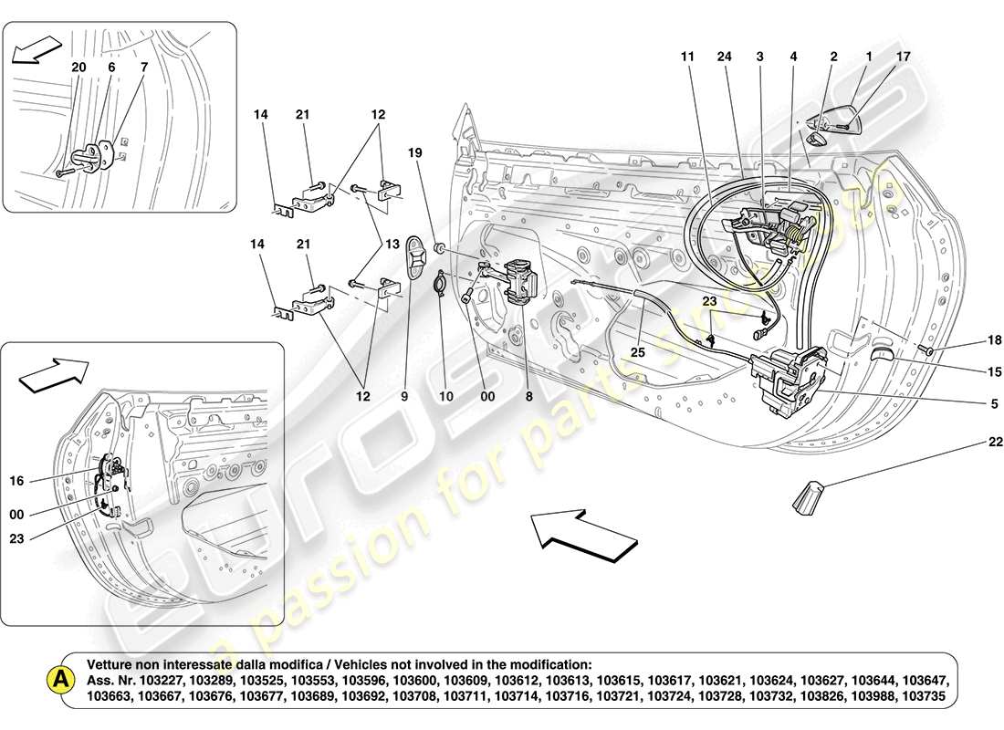 ferrari california (usa) porte anteriori: diagramma delle parti dei meccanismi