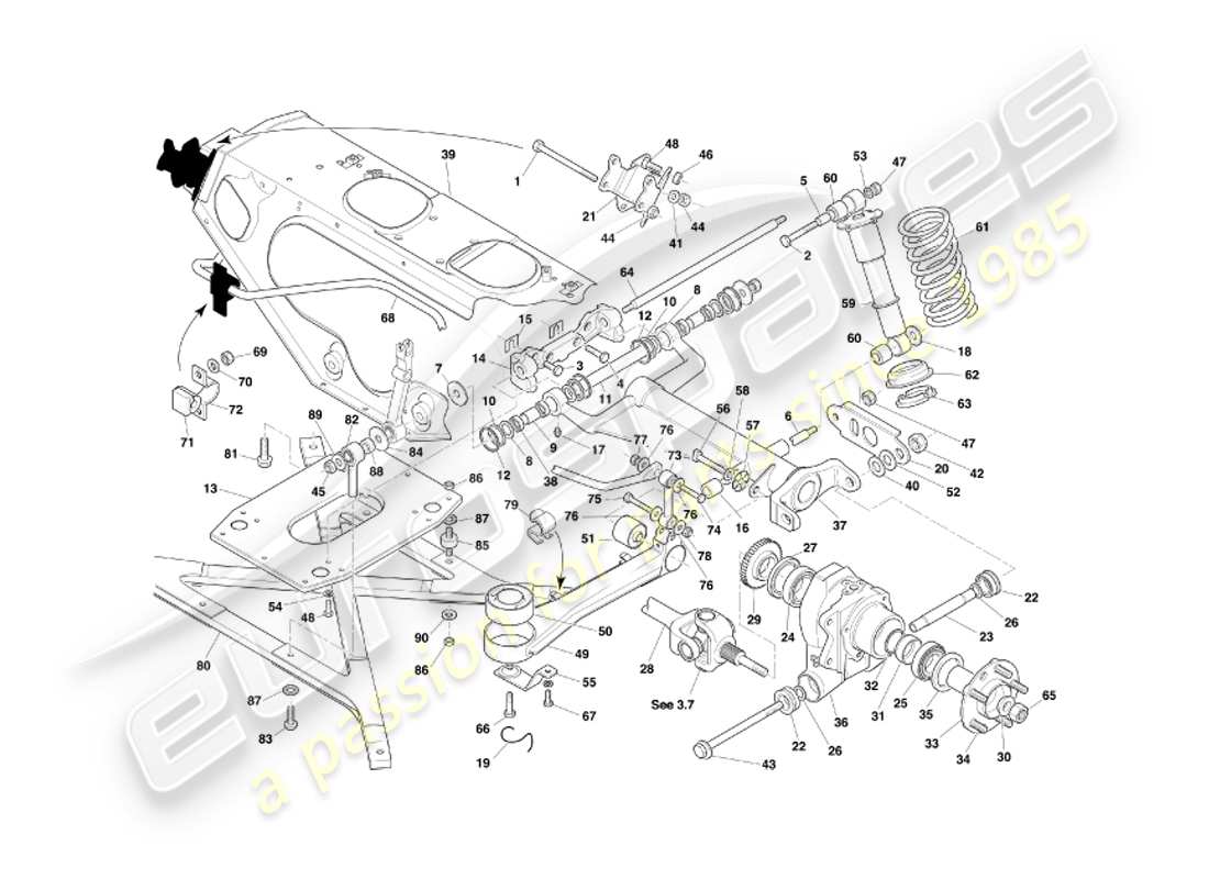aston martin db7 vantage (2004) diagramma delle parti della sospensione posteriore