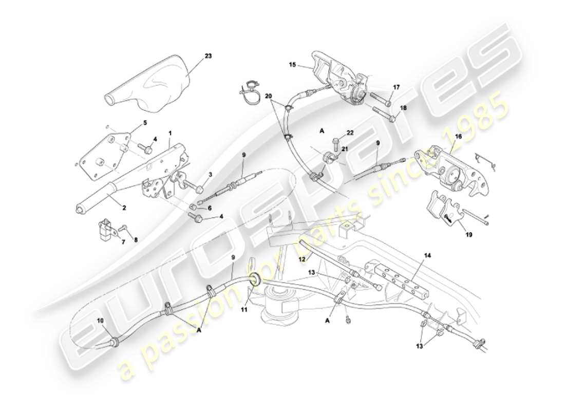 aston martin vanquish (2007) diagramma delle parti del freno a mano