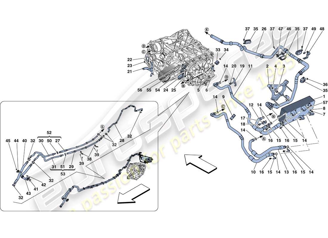 ferrari ff (usa) sistema di raffreddamento e lubrificazione dell'olio del cambio schema delle parti