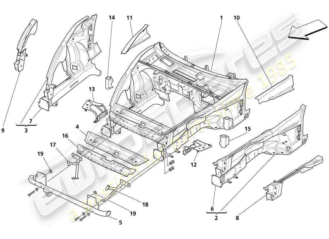 maserati trofeo scocca - rivestimenti esterni posteriori diagramma delle parti