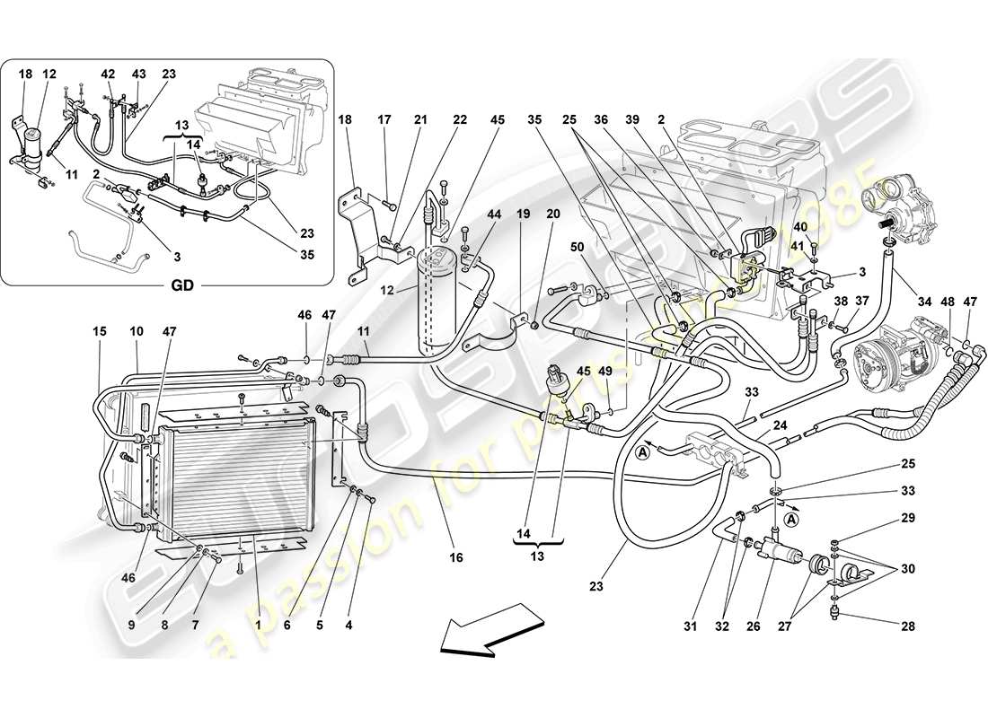 ferrari f430 coupe (rhd) diagramma delle parti del sistema ca