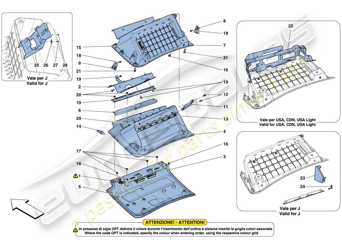 ferrari gtc4 lusso (usa) vano portaoggetti diagramma delle parti