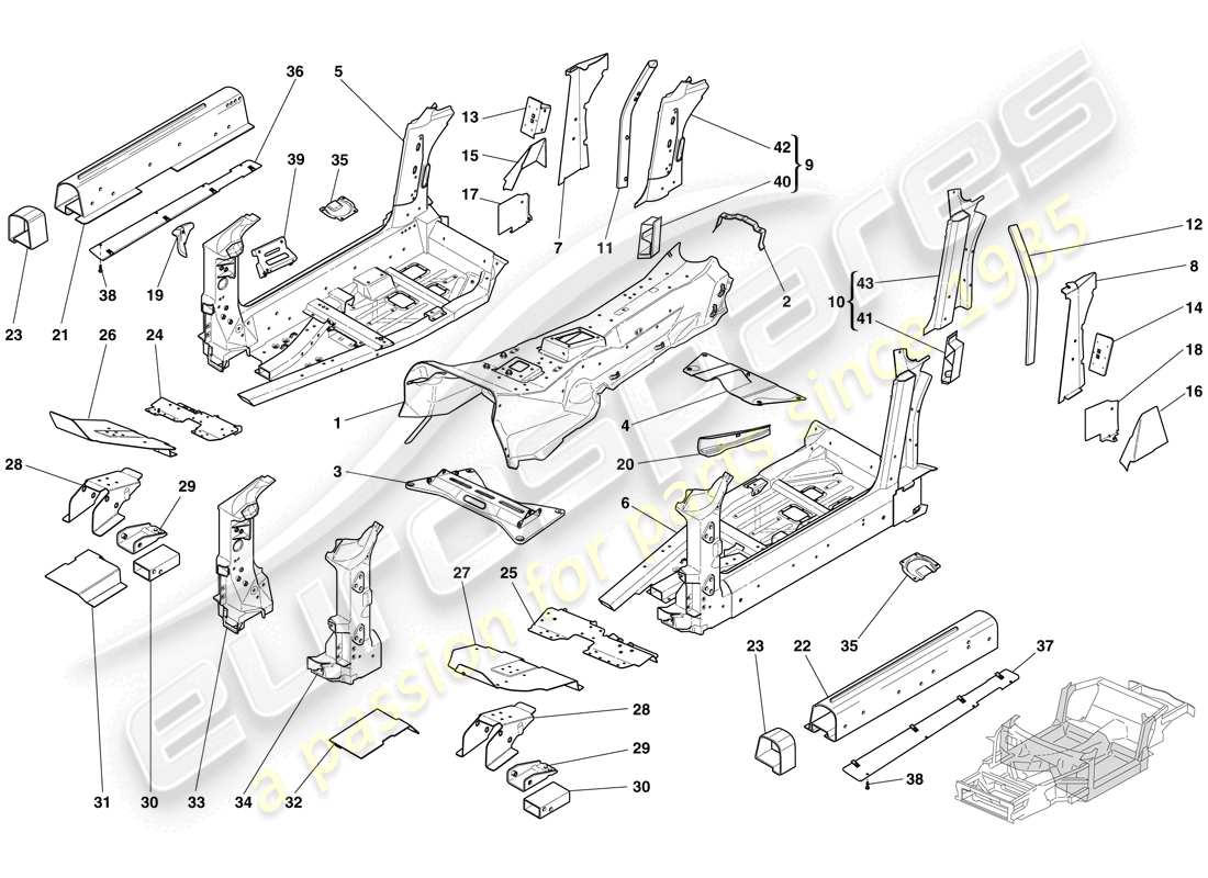 ferrari 612 scaglietti (europe) strutture ed elementi centro del veicolo schema delle parti