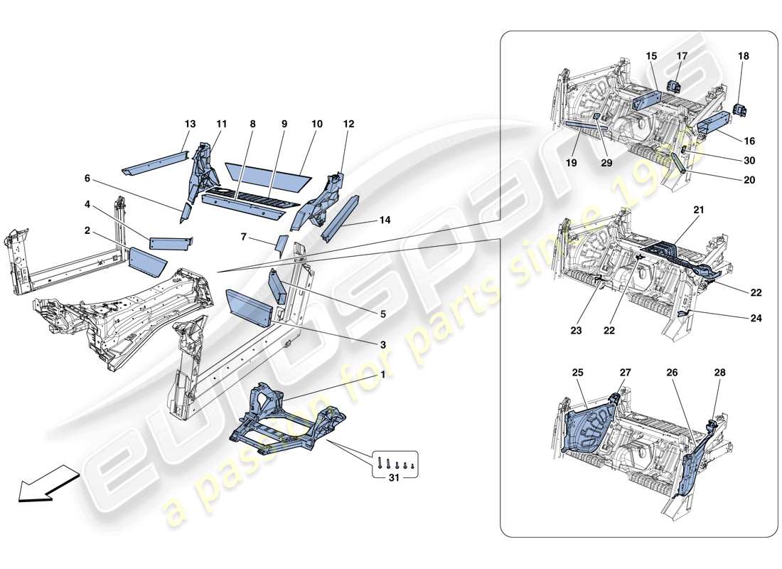 ferrari gtc4 lusso t (usa) strutture ed elementi posteriore del veicolo diagramma delle parti