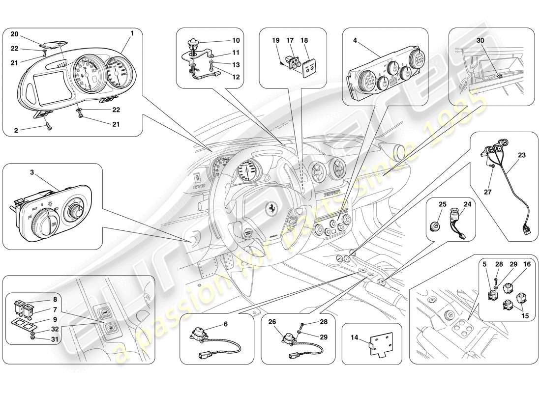 ferrari 599 gto (rhd) strumentazione schema delle parti