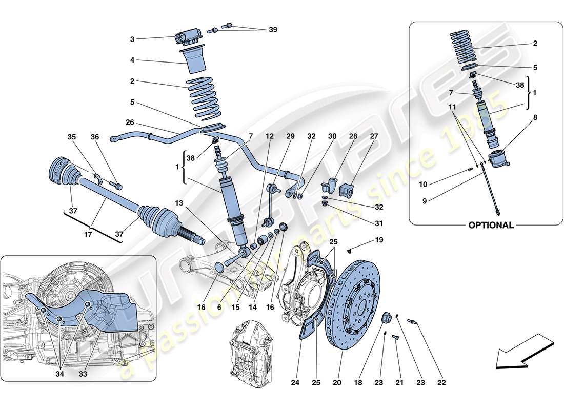 ferrari ff (europe) sospensione posteriore - ammortizzatore e disco freno schema parte