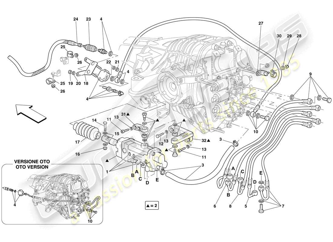 ferrari 612 sessanta (rhd) f1 comando idraulico della frizione diagramma delle parti