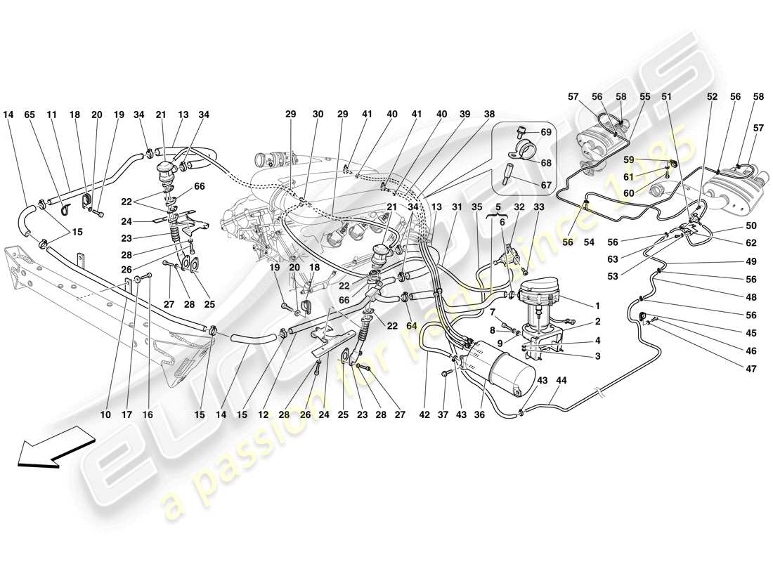 ferrari 599 gto (europe) schema delle parti del sistema d'aria secondaria