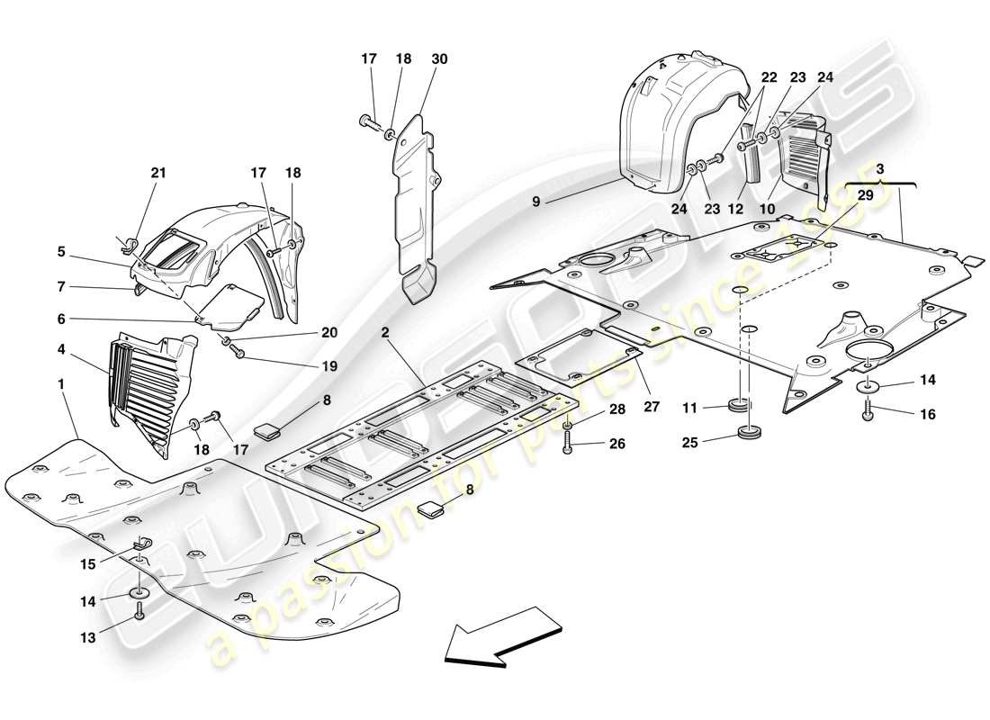 ferrari f430 scuderia (usa) sottocorpone e timone piatti diagramma delle parti