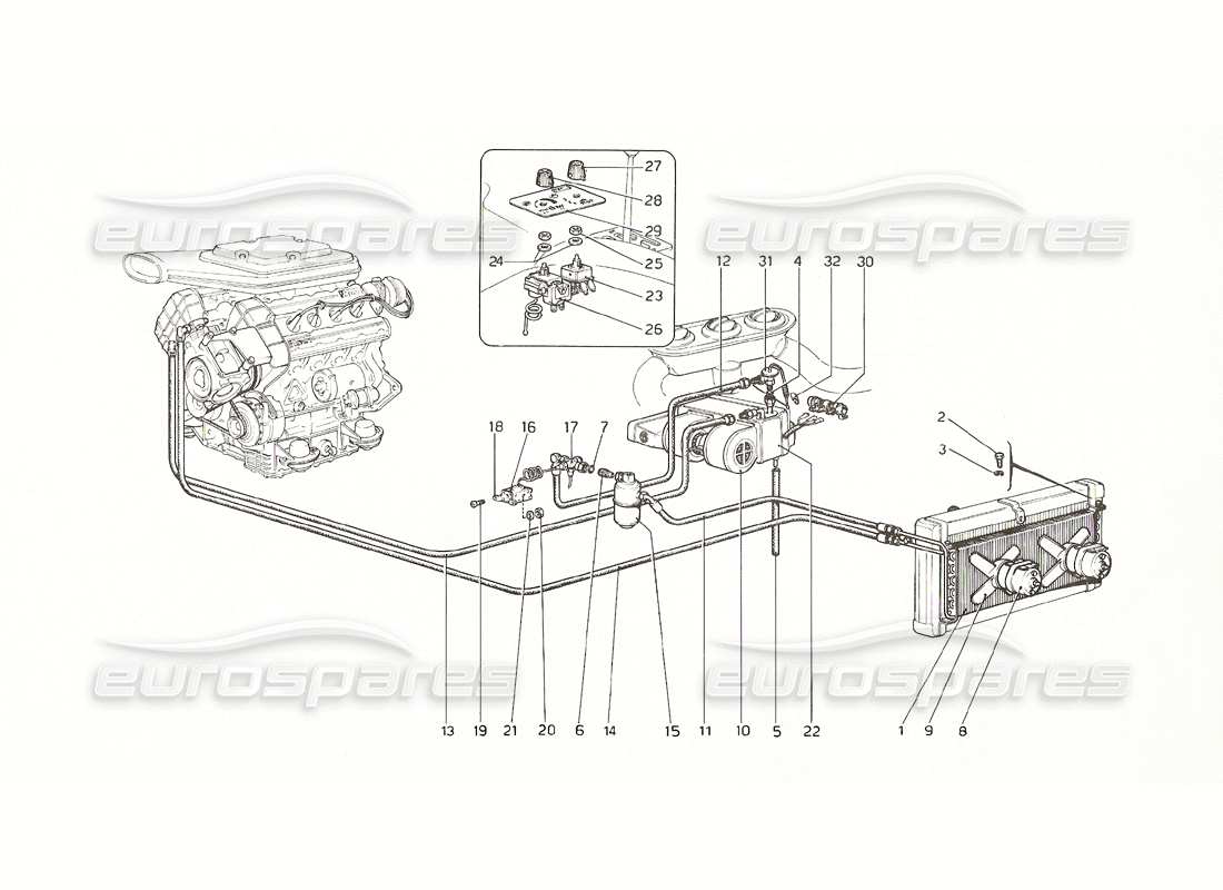 ferrari 308 gt4 dino (1976) schema delle parti dell'impianto di climatizzazione (dal n. 12180).