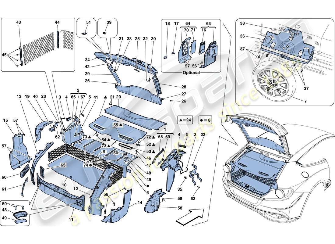 ferrari ff (usa) diagramma delle parti dei tappetini del vano bagagli